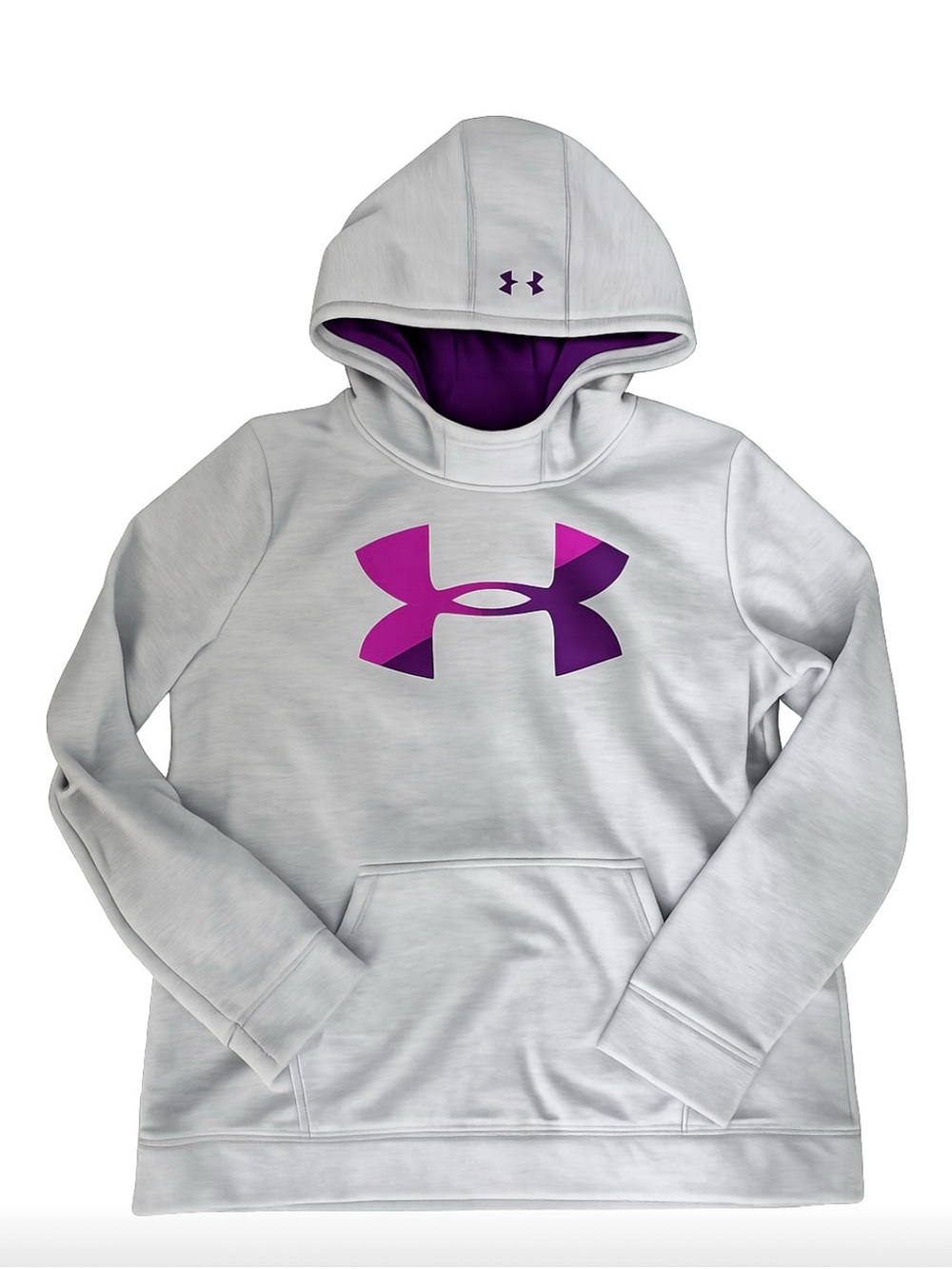 Under Armour Light Gray Hoodie with Purple Logo, YXL